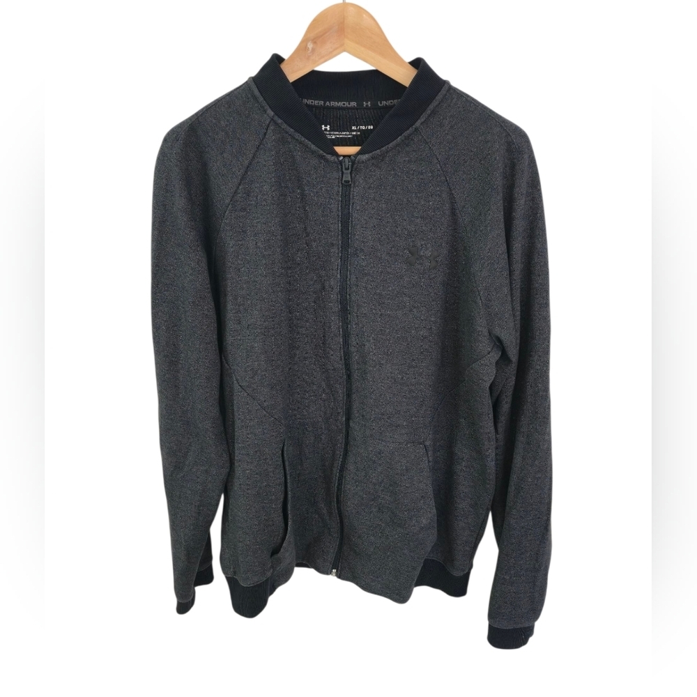 Under Armour Men's Fitted Bomber Full Zip Jacket Knit Gray Black Size XL